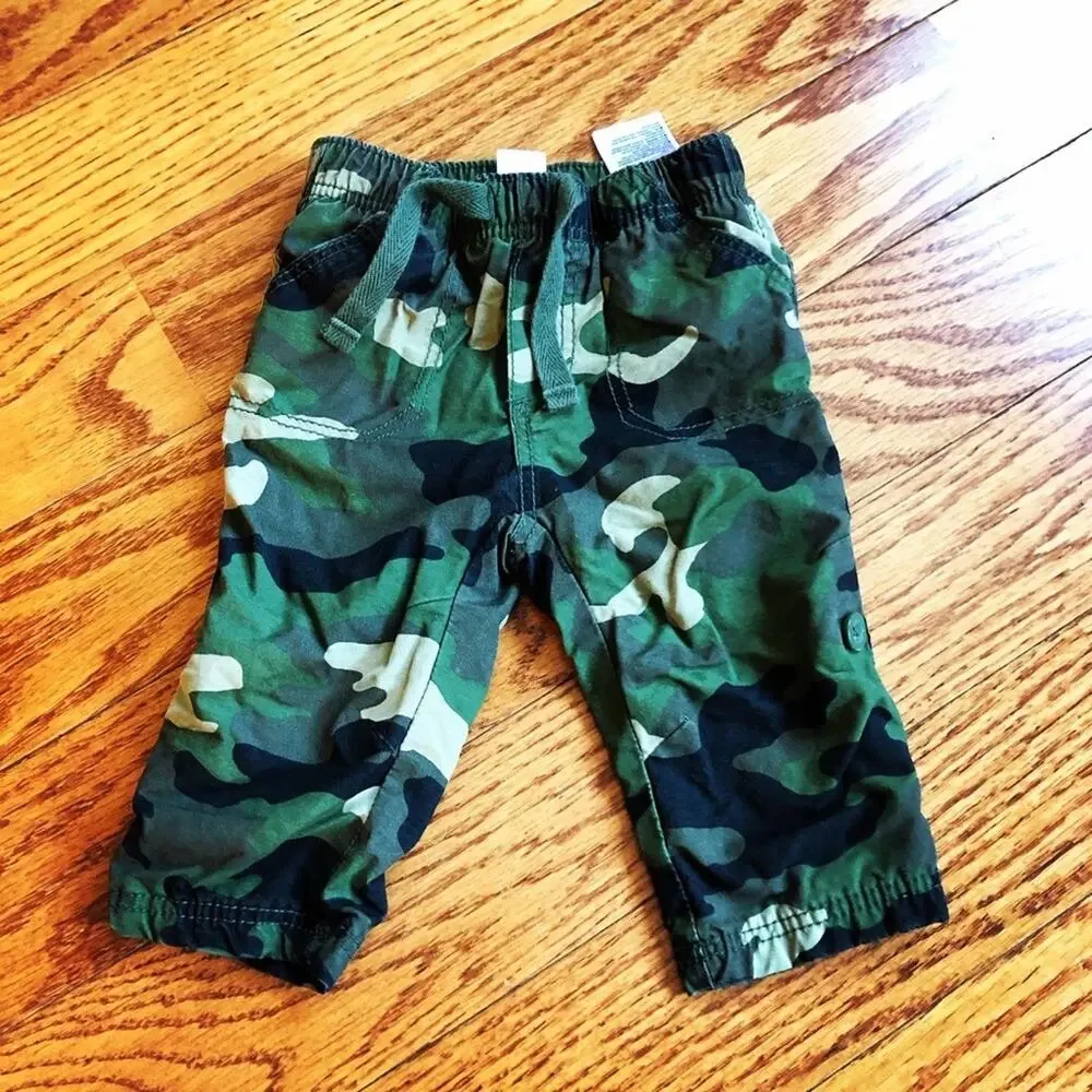 Old Navy Camo Green Jersey Lined Casual Pants Baby Boy Size  3-6 Months